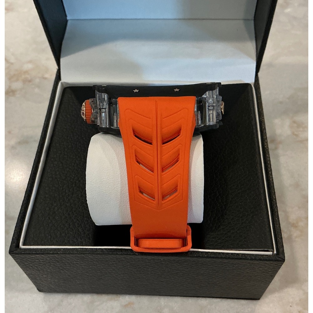 Carbon Fiber Apple Watch Case 44/45/46/49mm Orange Band Double Vision - Picture 8 of 12